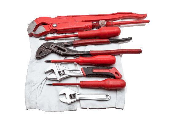 various red and silver tools
